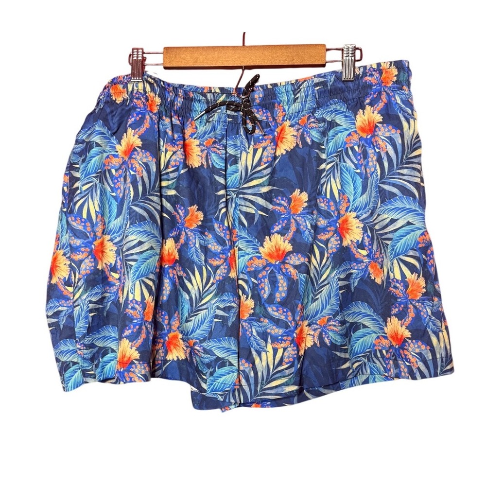 Unbranded Men 3X Navy Blue Tropical‎ Floral Palm Print Swim Trunks Board Shorts